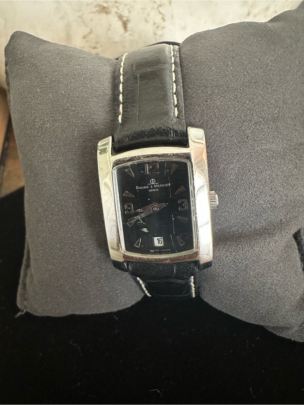 Baume & Mercier Women's Black Leather Strap Rectangular Watch